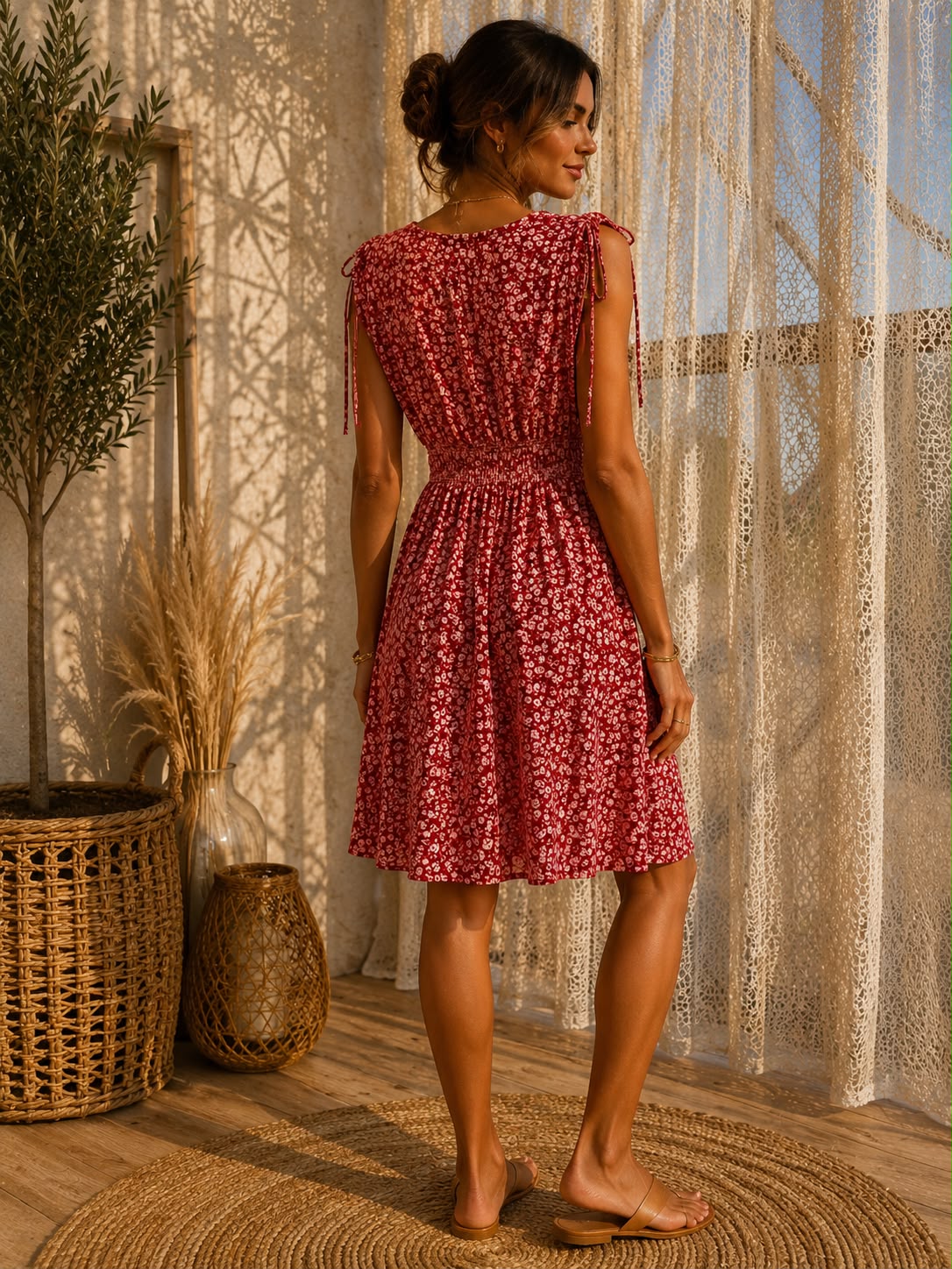 Robe magique courte 36/50 fleuri rouge