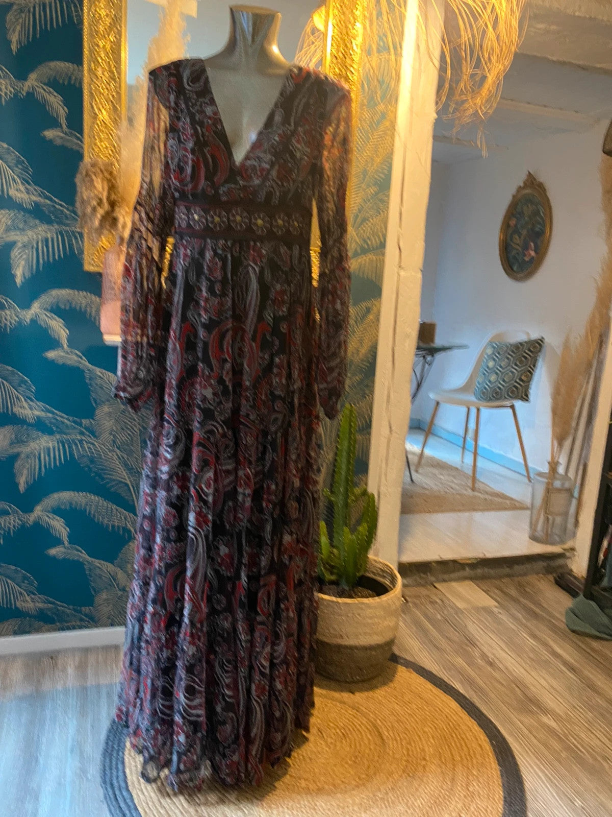 Robe bohème, longue avec voile col v , taille S