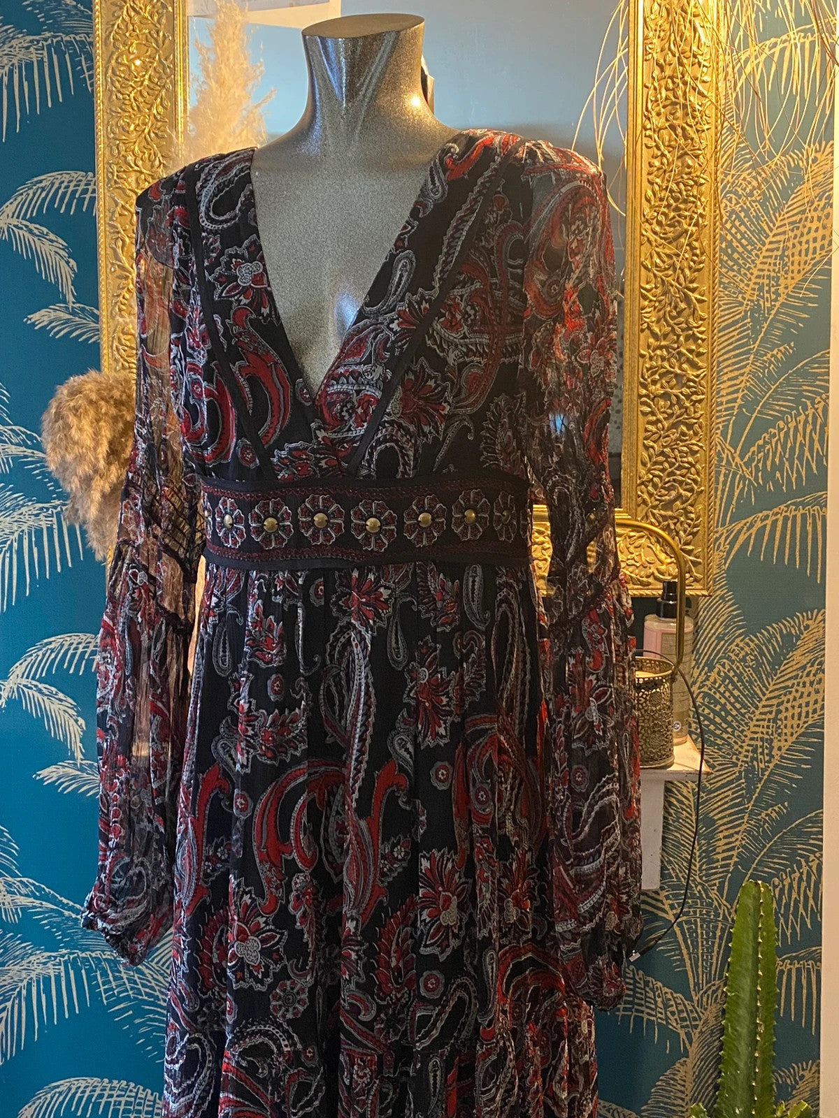 Robe bohème, longue avec voile col v , taille S