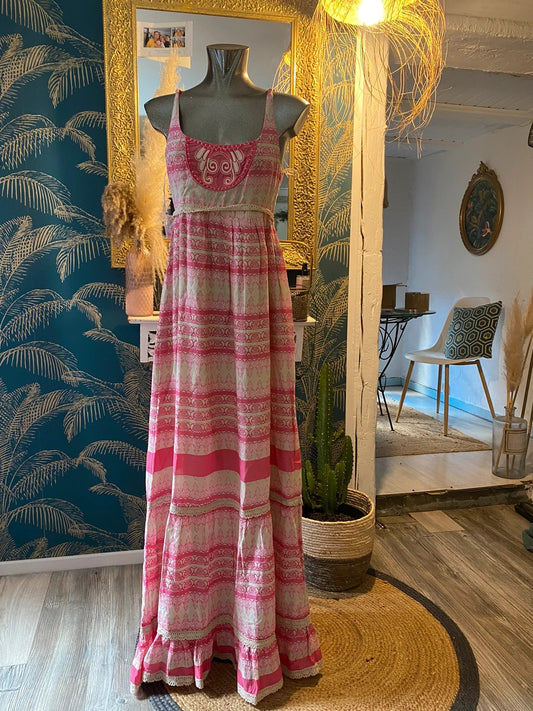 Robe rose été dentelle, taille S flamenco