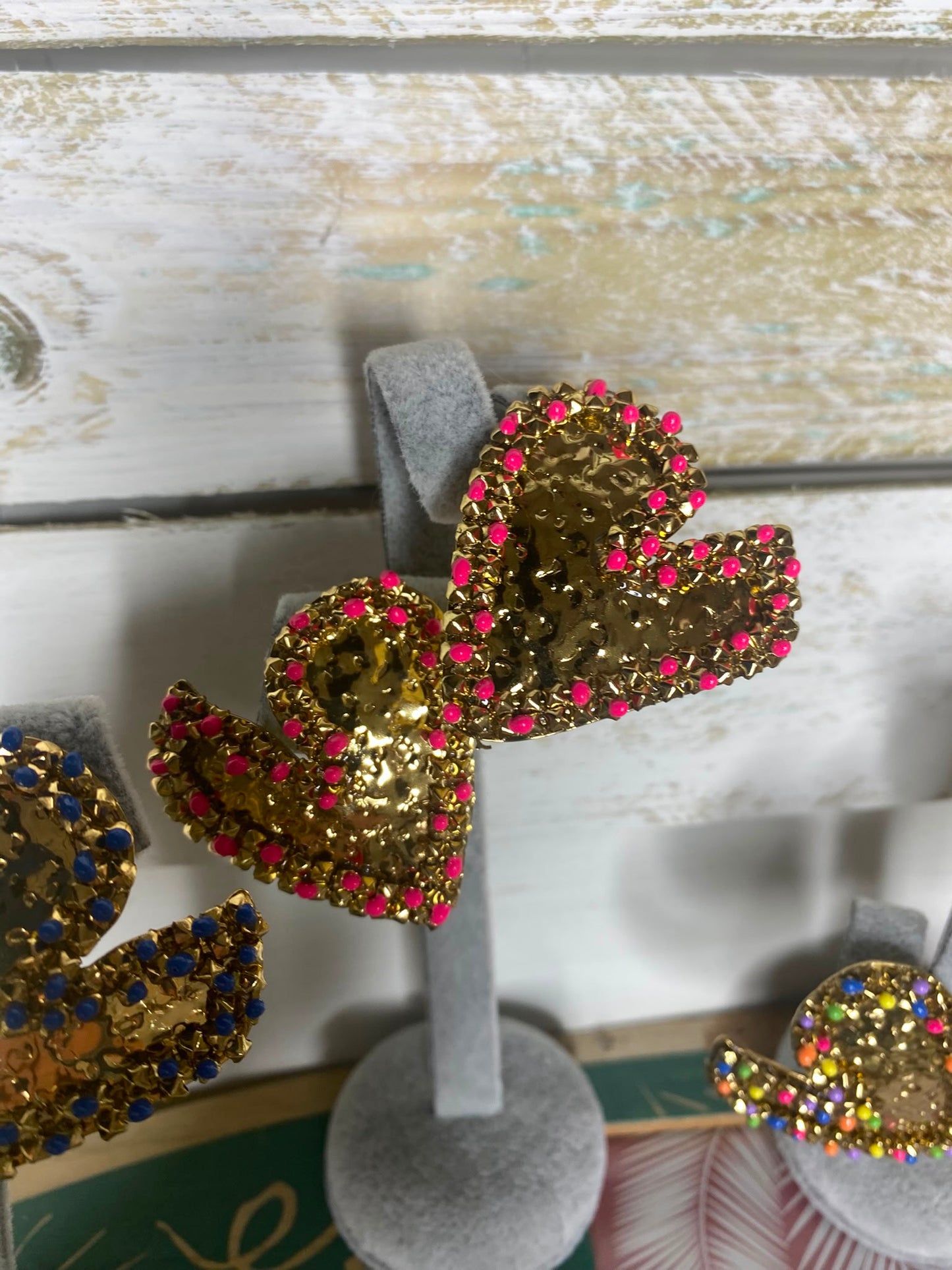 Boucle oreillle coeur , acier inoxydable martelées percée