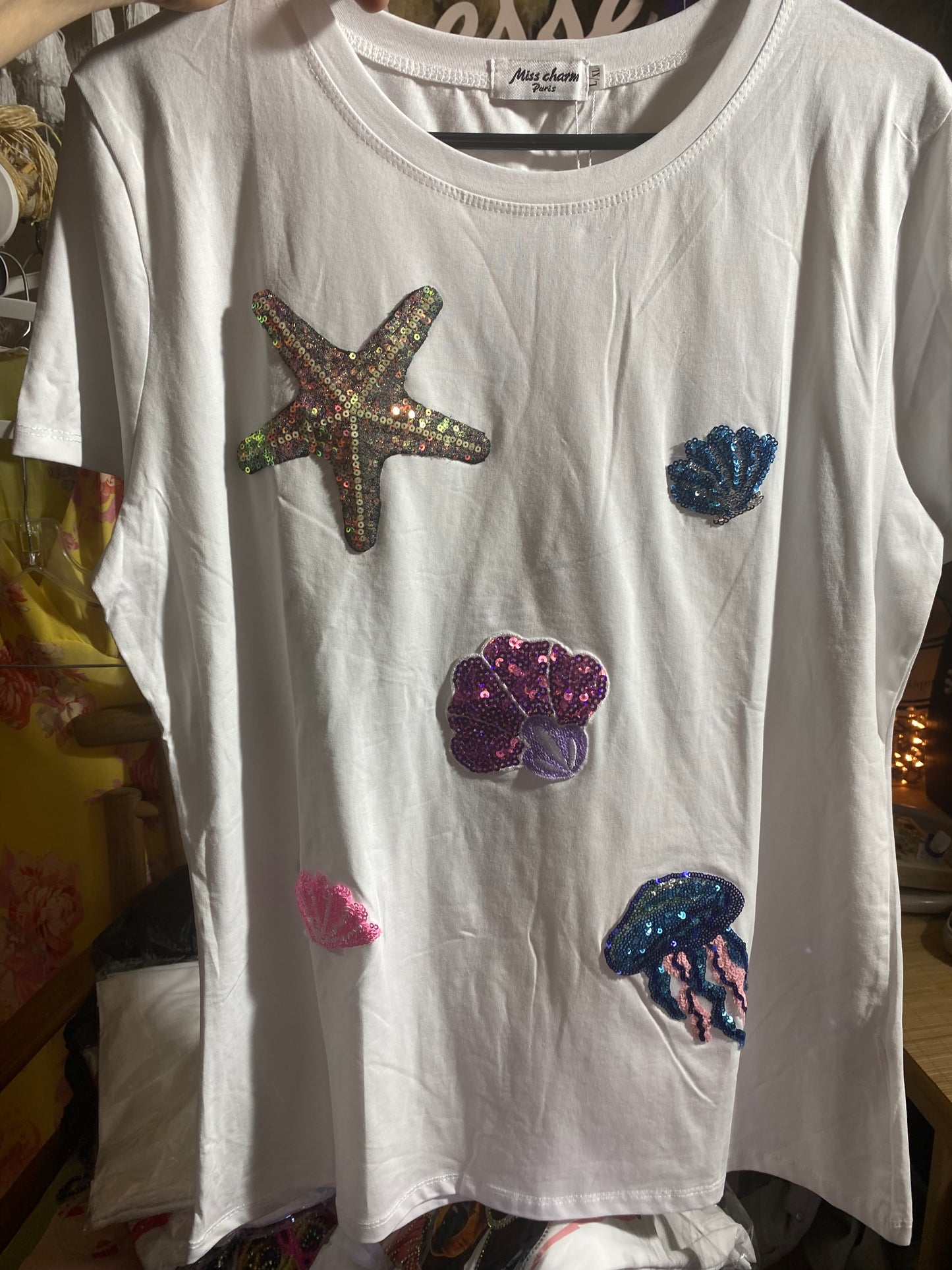 tee-shirt homards plage lycra blanc sm l xl